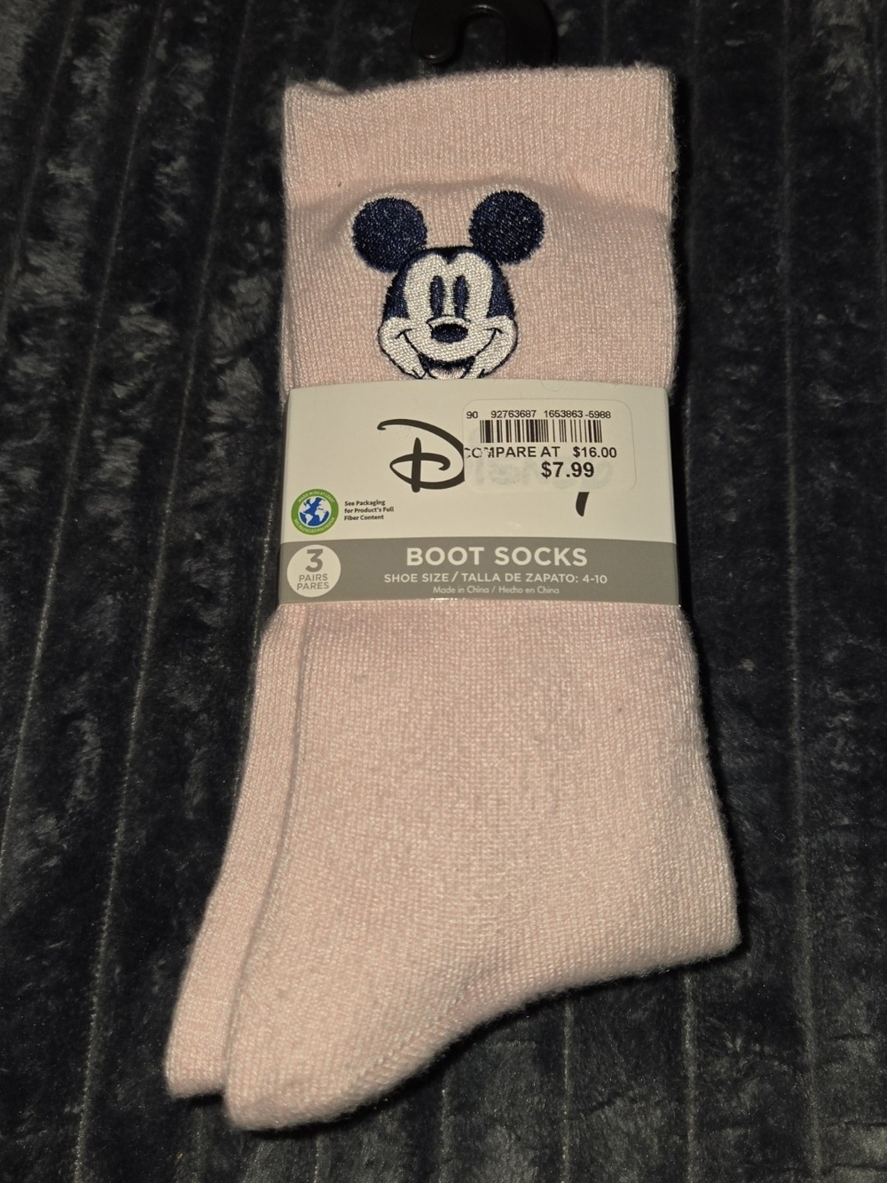 New! 3 Pack! Disney Girls' Pink Mickey Mouse Boot Socks $6